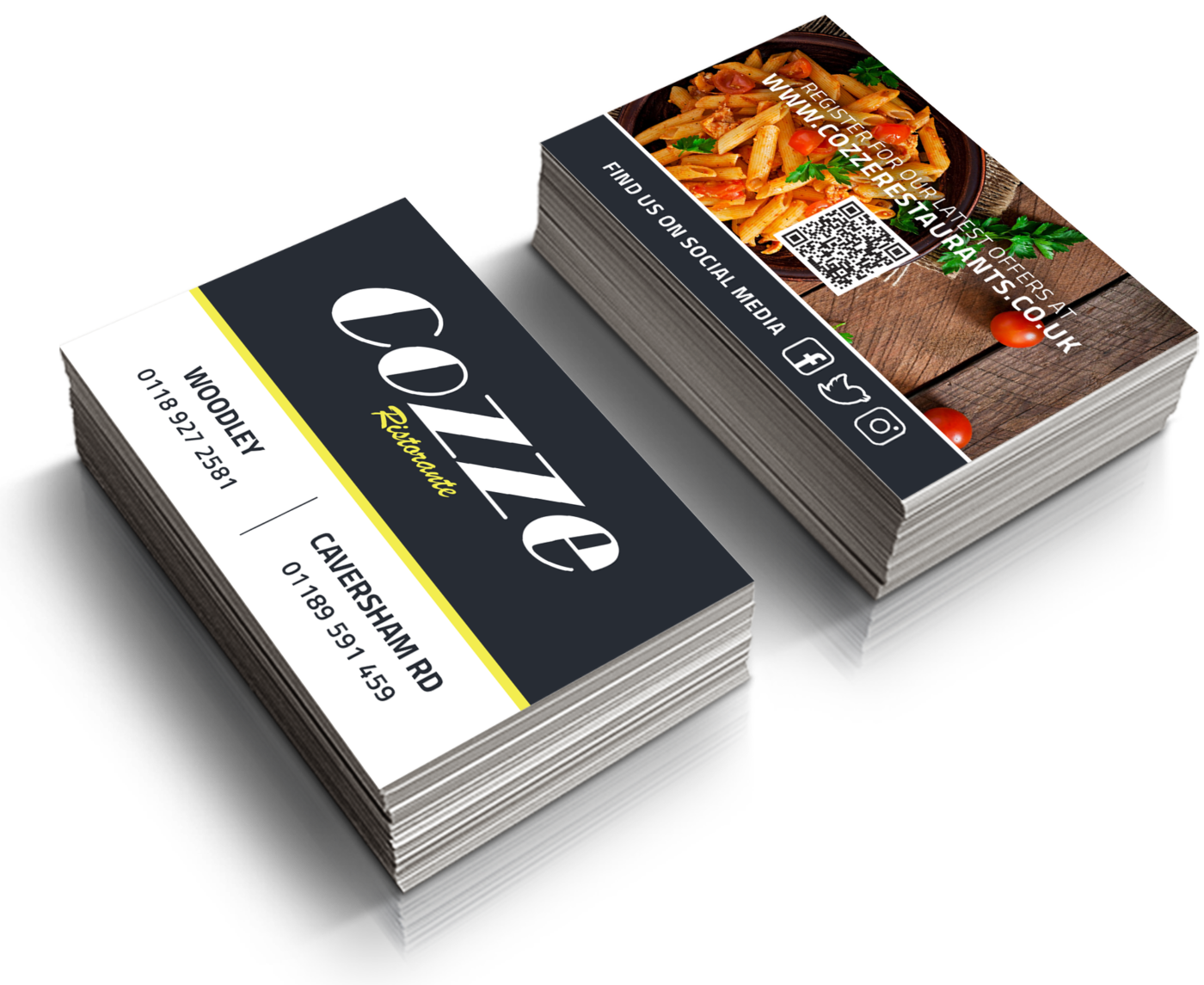 Business card design and print for cozen restaurants in reading
